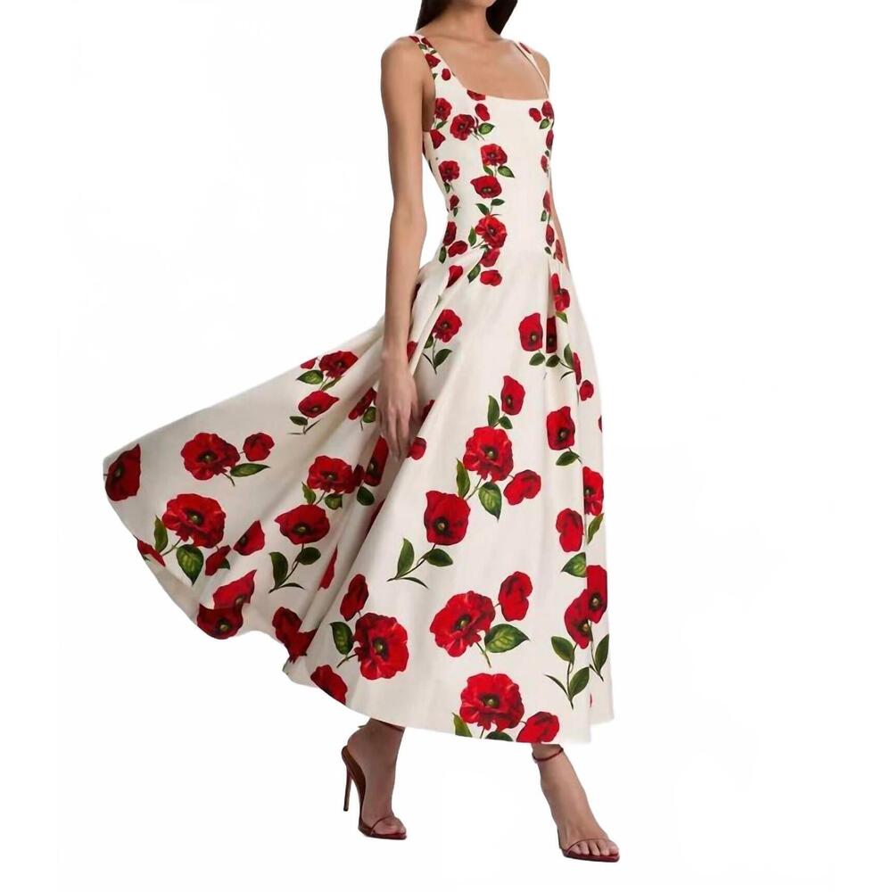 NEW ALICE + OLIVIA adley midi dress in summer poppy - Picture 5 of 5